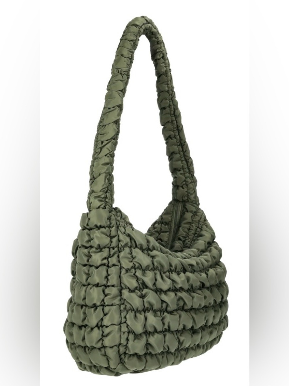 No Boundaries Women's Quilted Puffer Oversized Shoulder Hobo Bag, Olive Green 💚